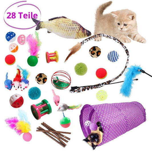 Angel&#x27;s Pride Katzenangel Katzenspielzeug Set 28 Teile mit Katzentunnel Bälle Federspielzeug (28 Stück)